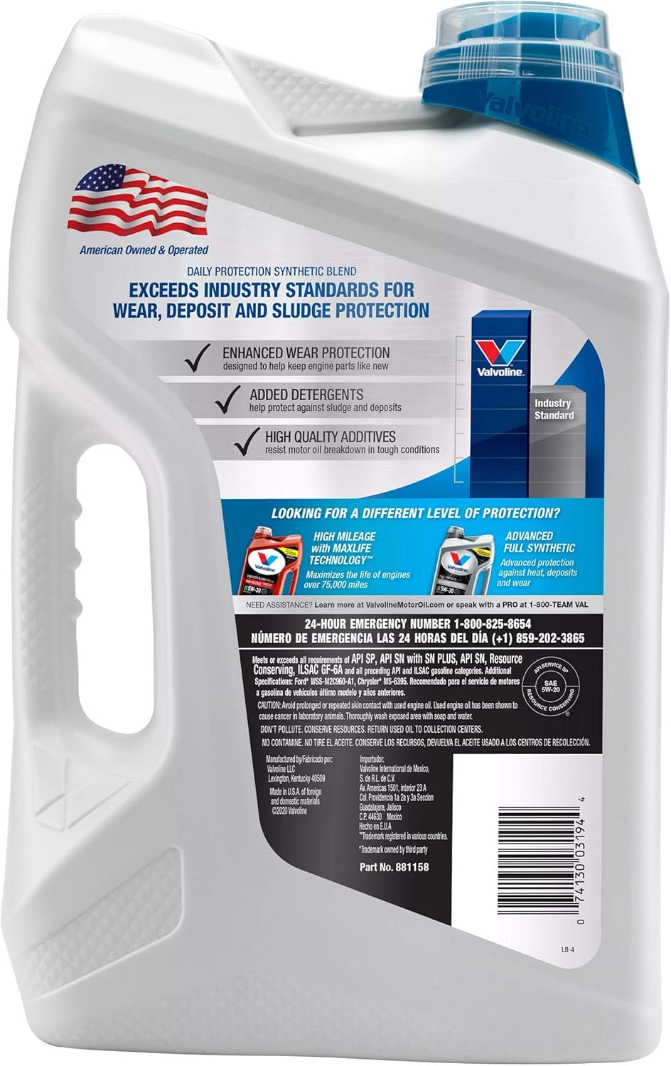 Valvoline Daily Protection SAE 5W-20 Synthetic Blend Motor Oil 5 QT T9551