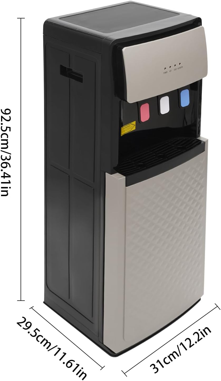 Bottom Loading Water Cooler Dispenser Hot Cold with Storage Cabinet Child Safety Lock Silver Grey P503862