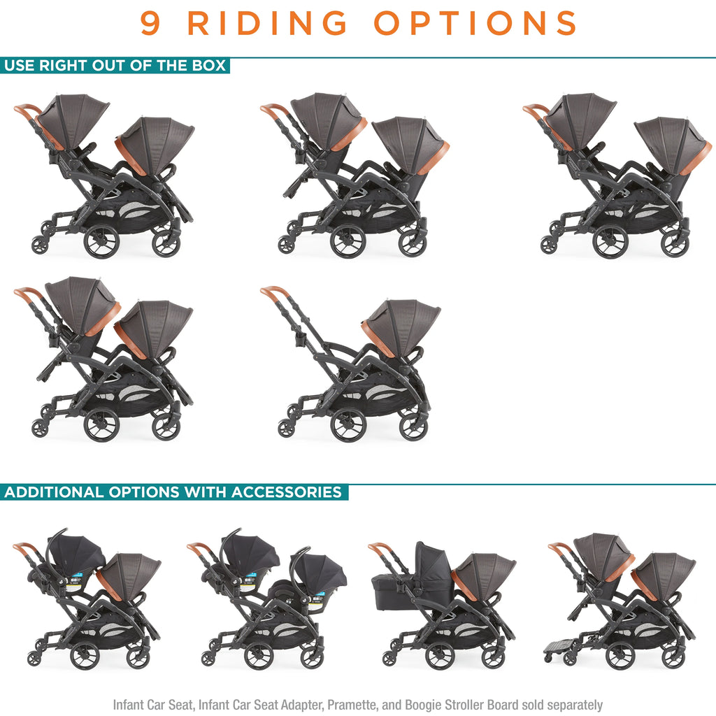 Contours Curve V2 Double Tandem Stroller, Black Herringbone B188895