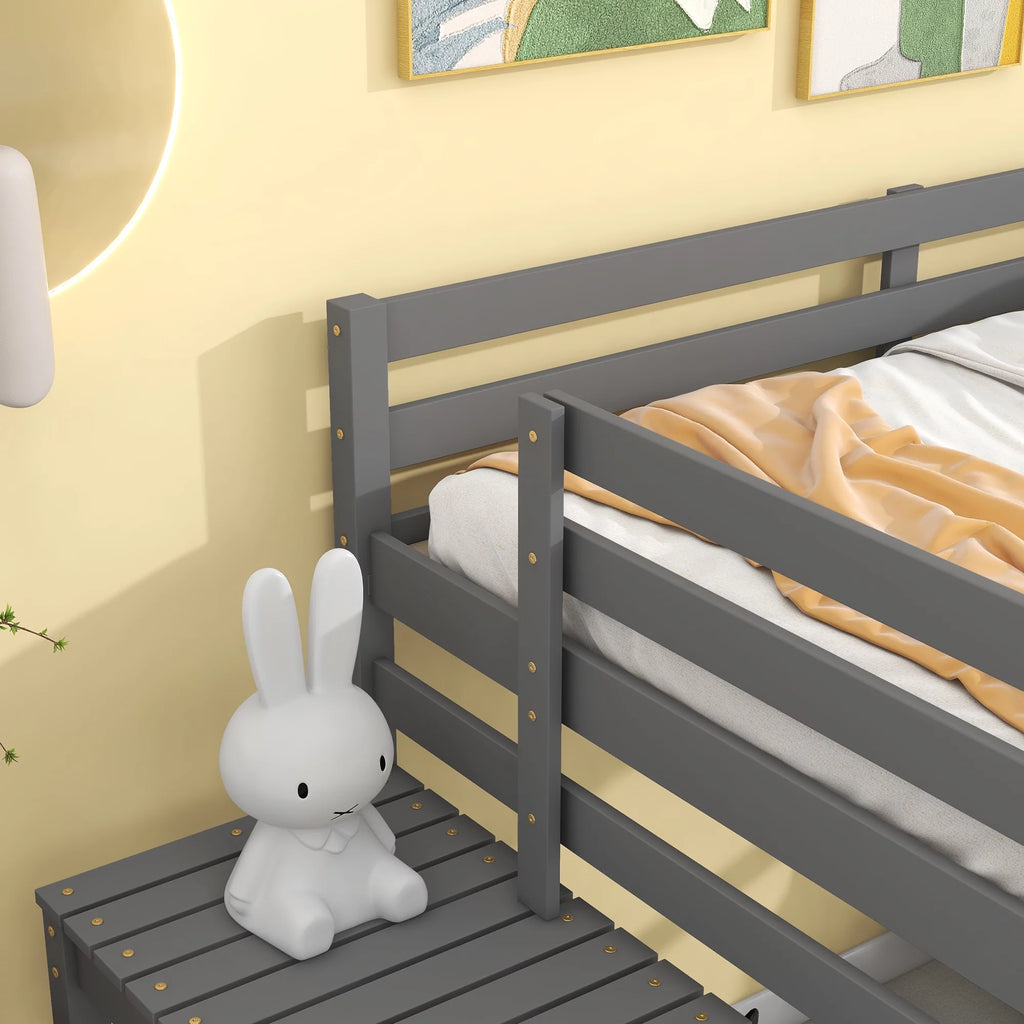 Bellemave Full Wood Loft Bed with Safety Rail and Ladder, Gray F137