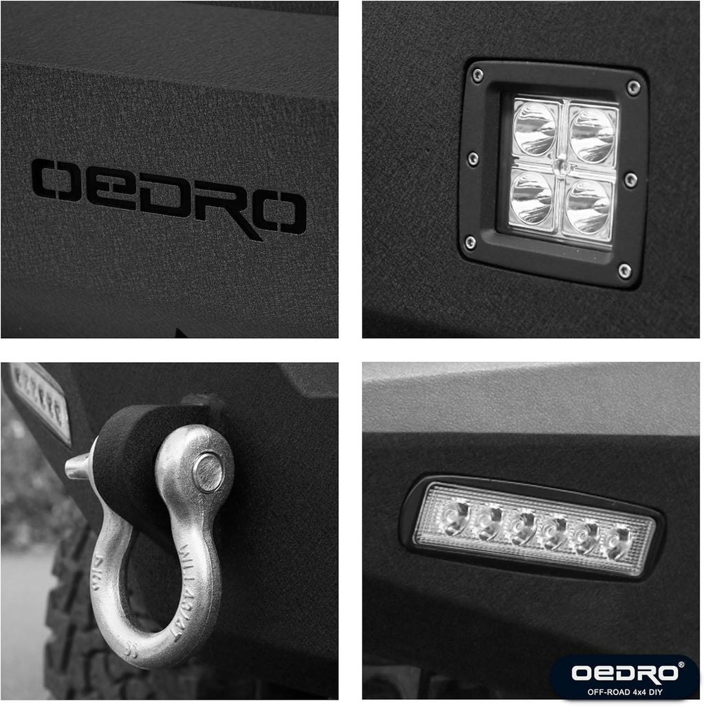 OEDRO Front Bumper for Jeep Wrangler JL & Gladiator with Winch Plate and LED Lights P686