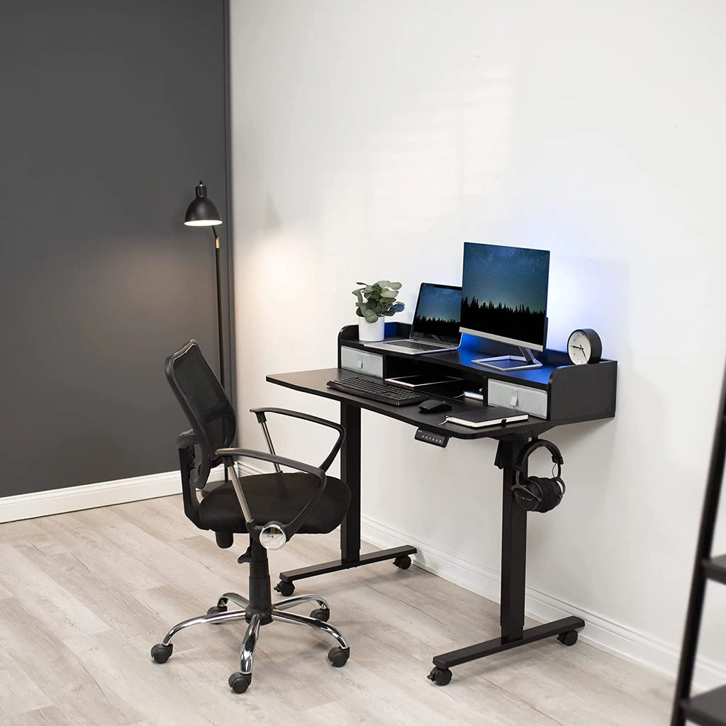 Electric 2-Tier Height Adjustable Stand Up Desk with Storage Drawers, Dark Walnut W1695