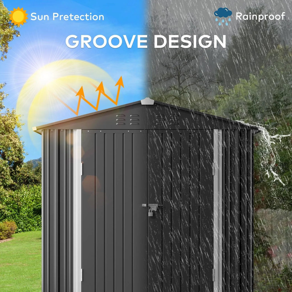 Lofka 6' x 4' Outdoor Metal Storage Shed with Base Frame, Dark Gray S205