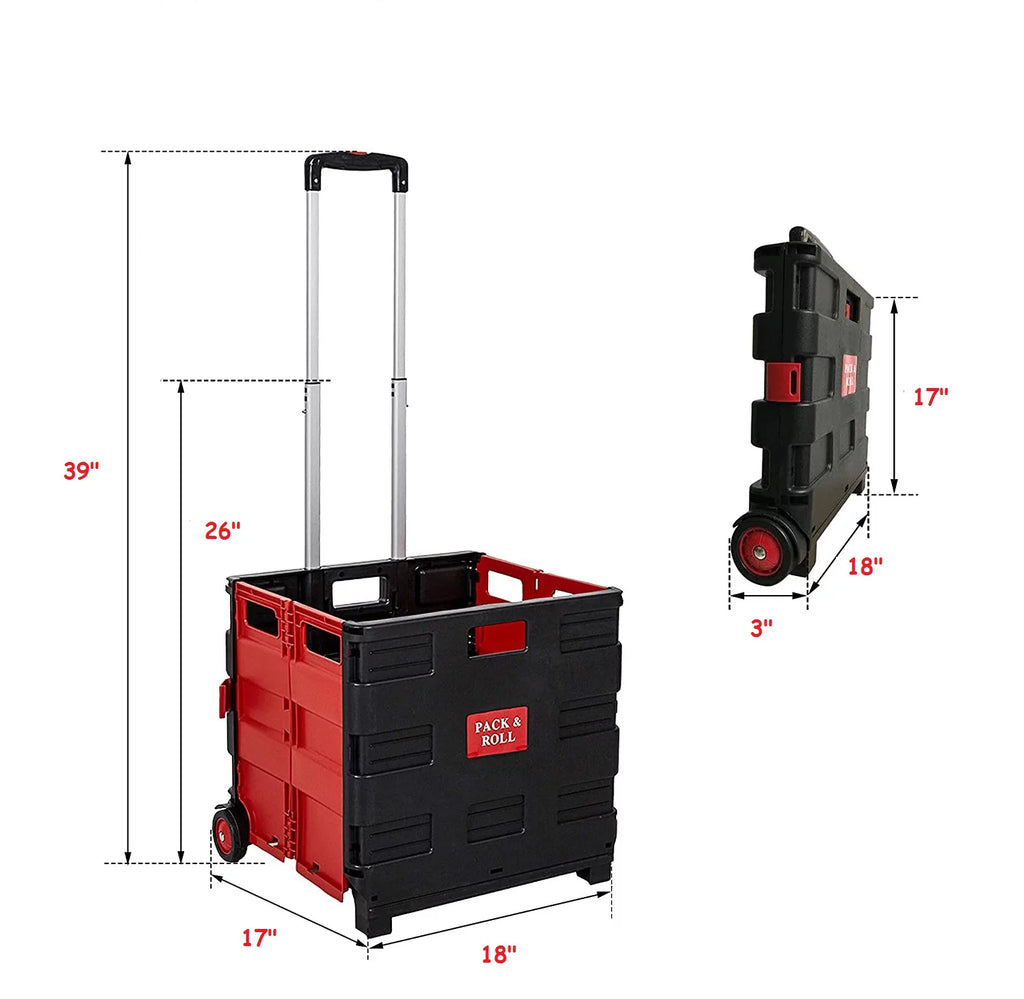 WS-Red Folding Shopping Cart Portable Utility Trolley with Wheels U753008