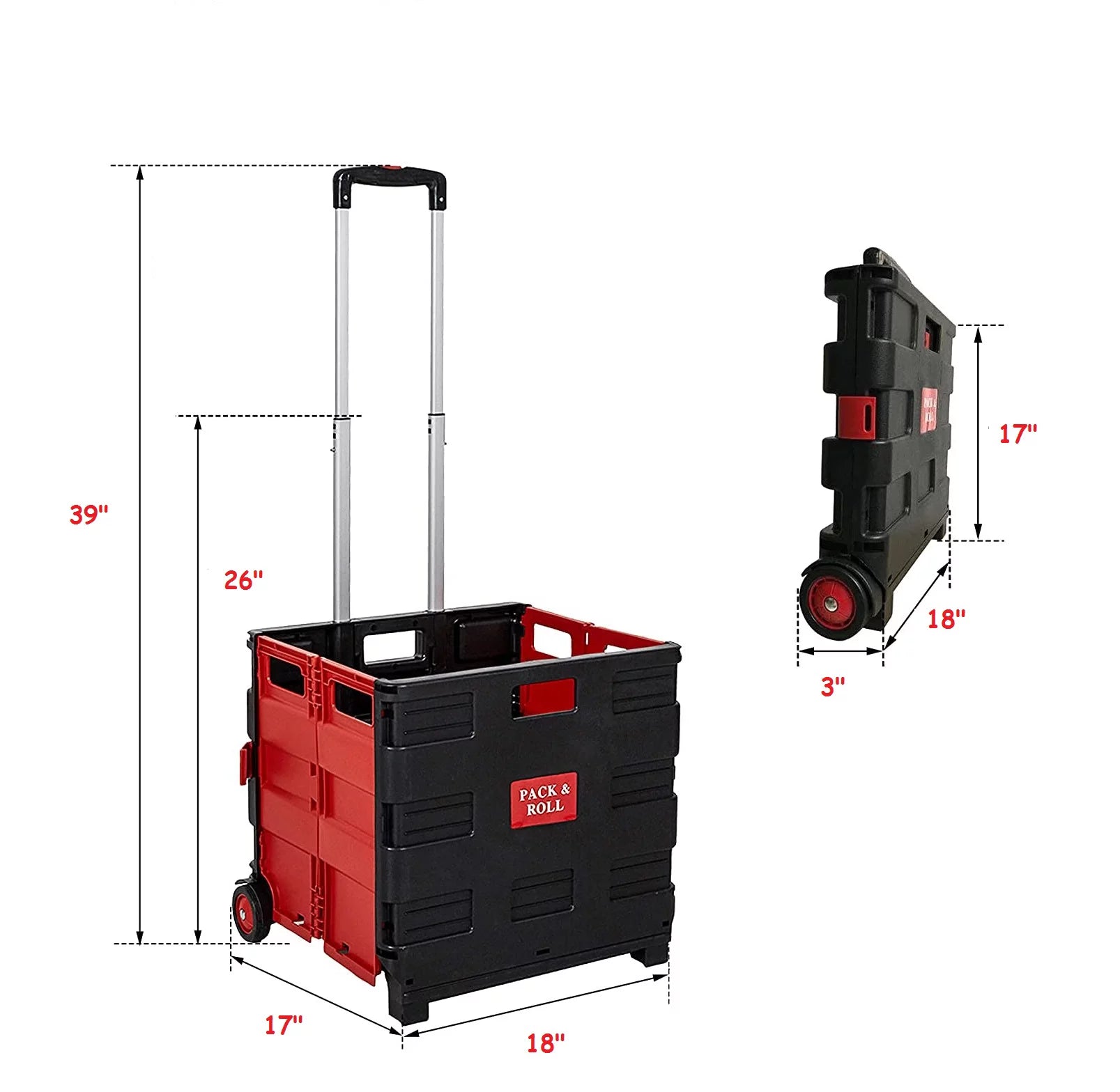 WS-Red Folding Shopping Cart Portable Utility Trolley with Wheels U753008