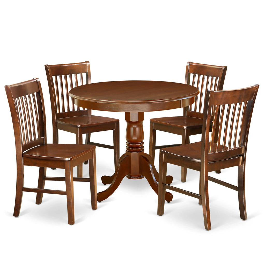 East West Furniture Antique 5-Piece Dining Chair and Round Table Set Mahogany W86397