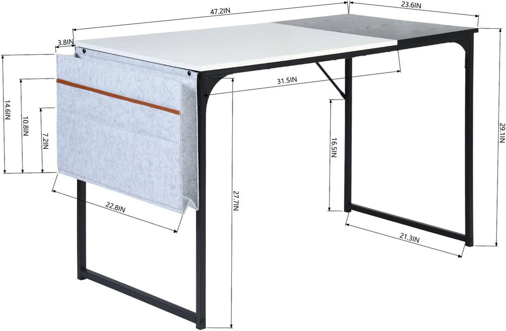 Highsound 47 inch Metal Frame Computer Desk with Storage Bag, Black & White E4531