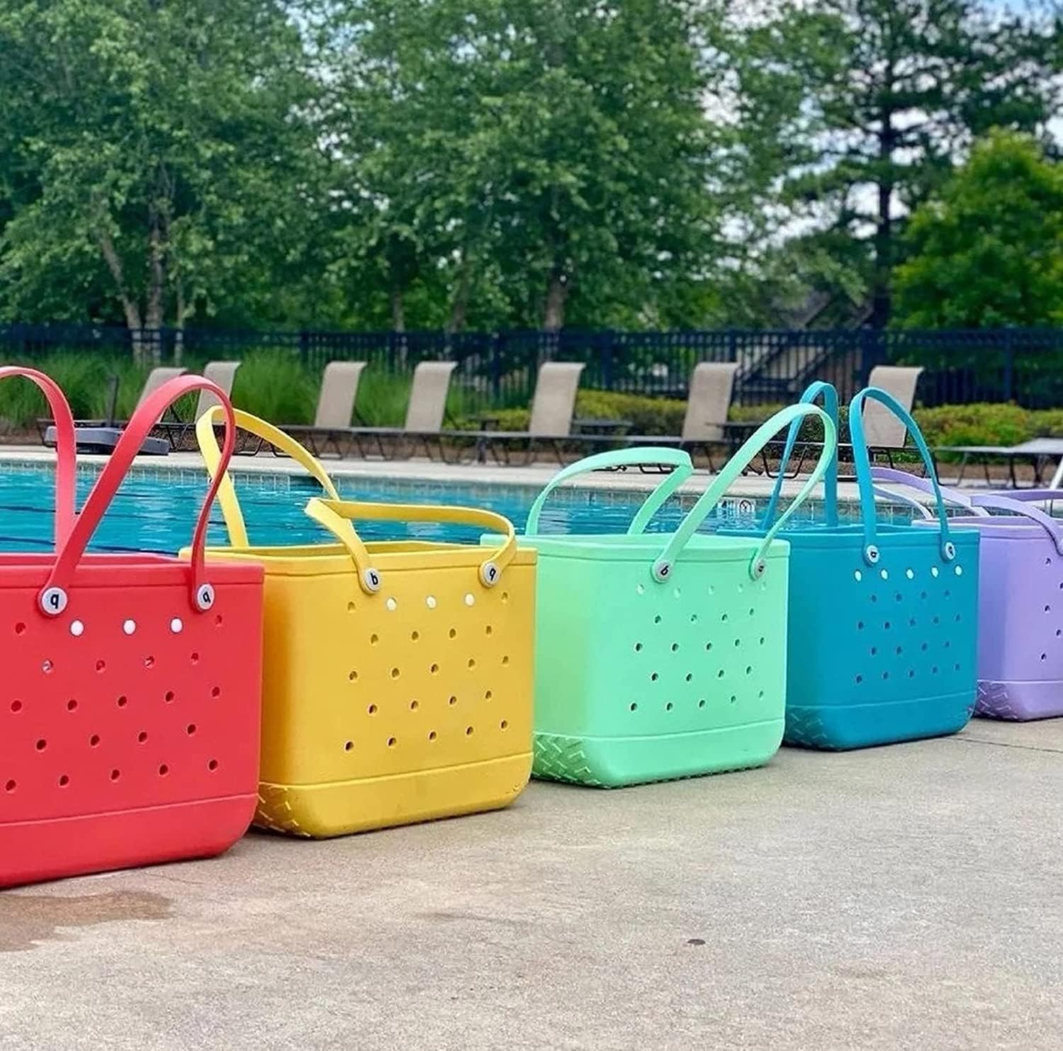 Waterproof EVA Rubber Beach Bag Tote for Travel Gym Outdoor (Lake Green, Medium) X864