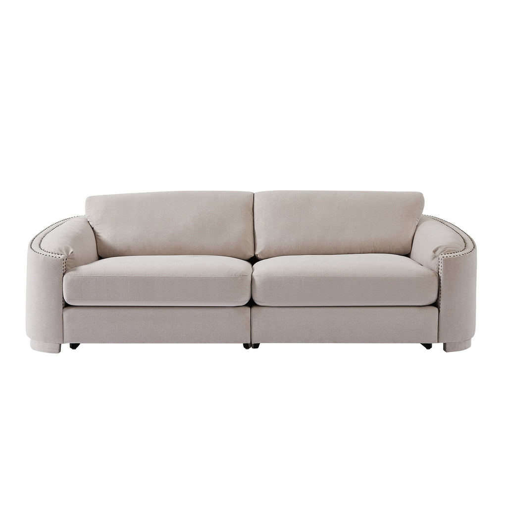 KAMIDA 3-Seater Upholstered Sofa Couch with Semilunar Arms, Beige V218