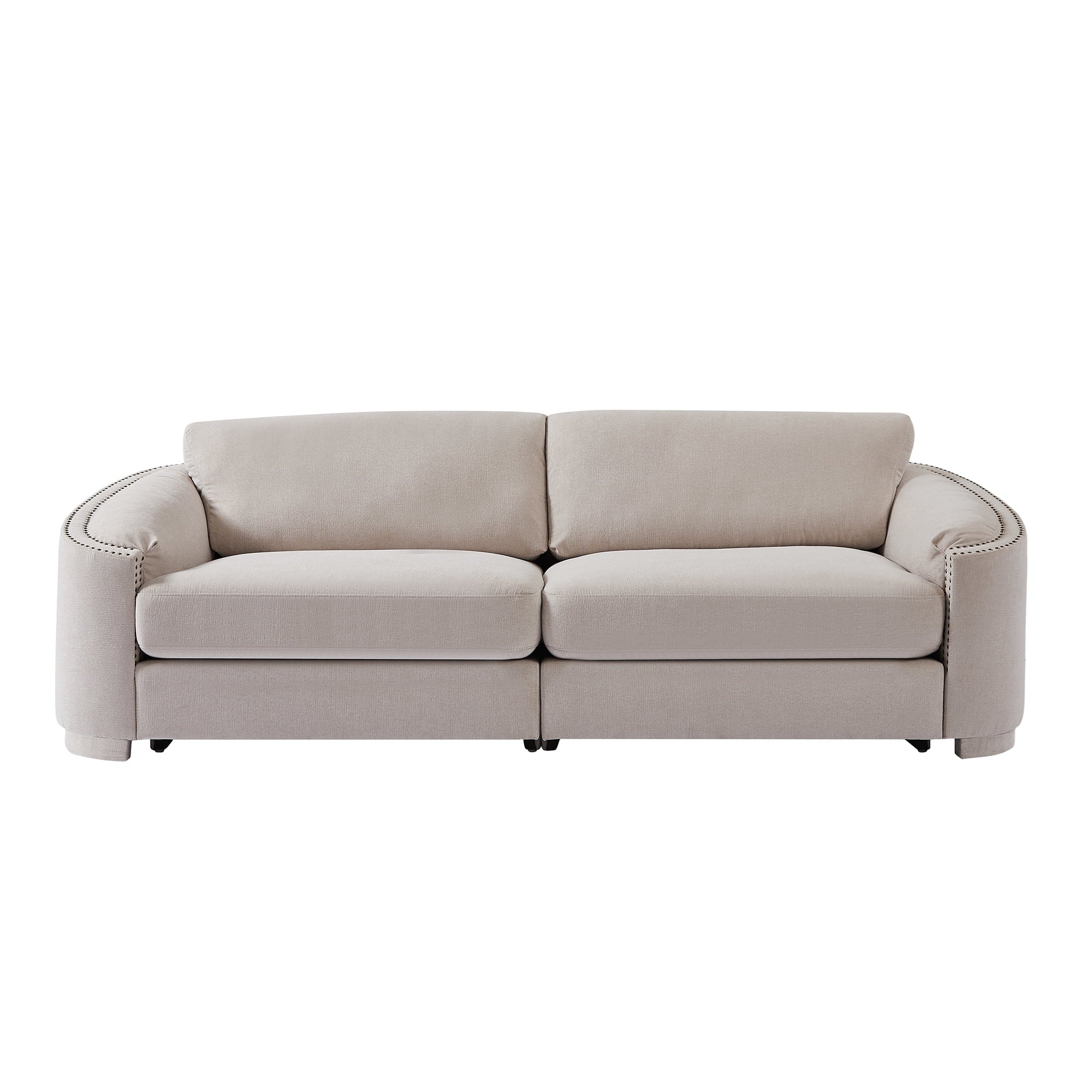 KAMIDA 3-Seater Upholstered Sofa Couch with Semilunar Arms, Beige V218