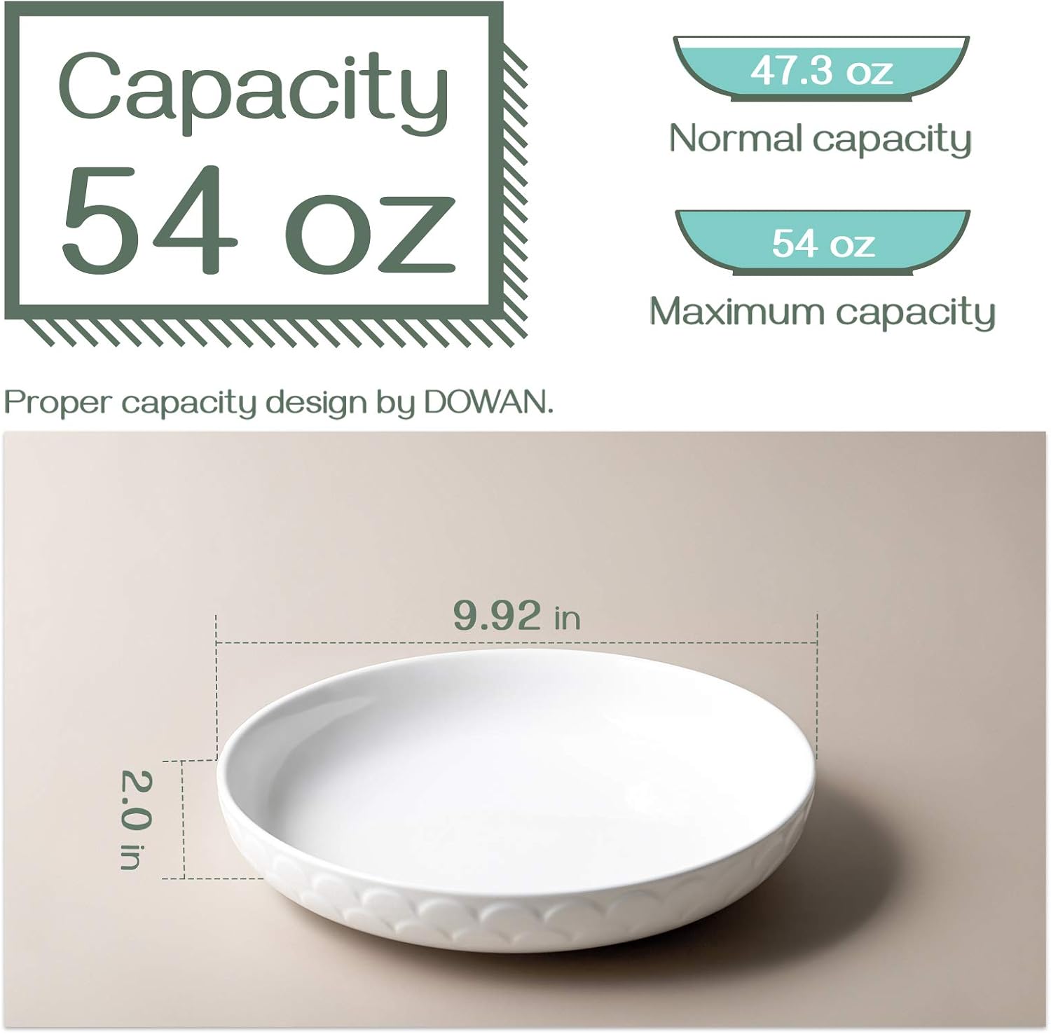 DOWAN Pasta Bowls 54 oz White Ceramic Salad Bowl Set of 4 W31719