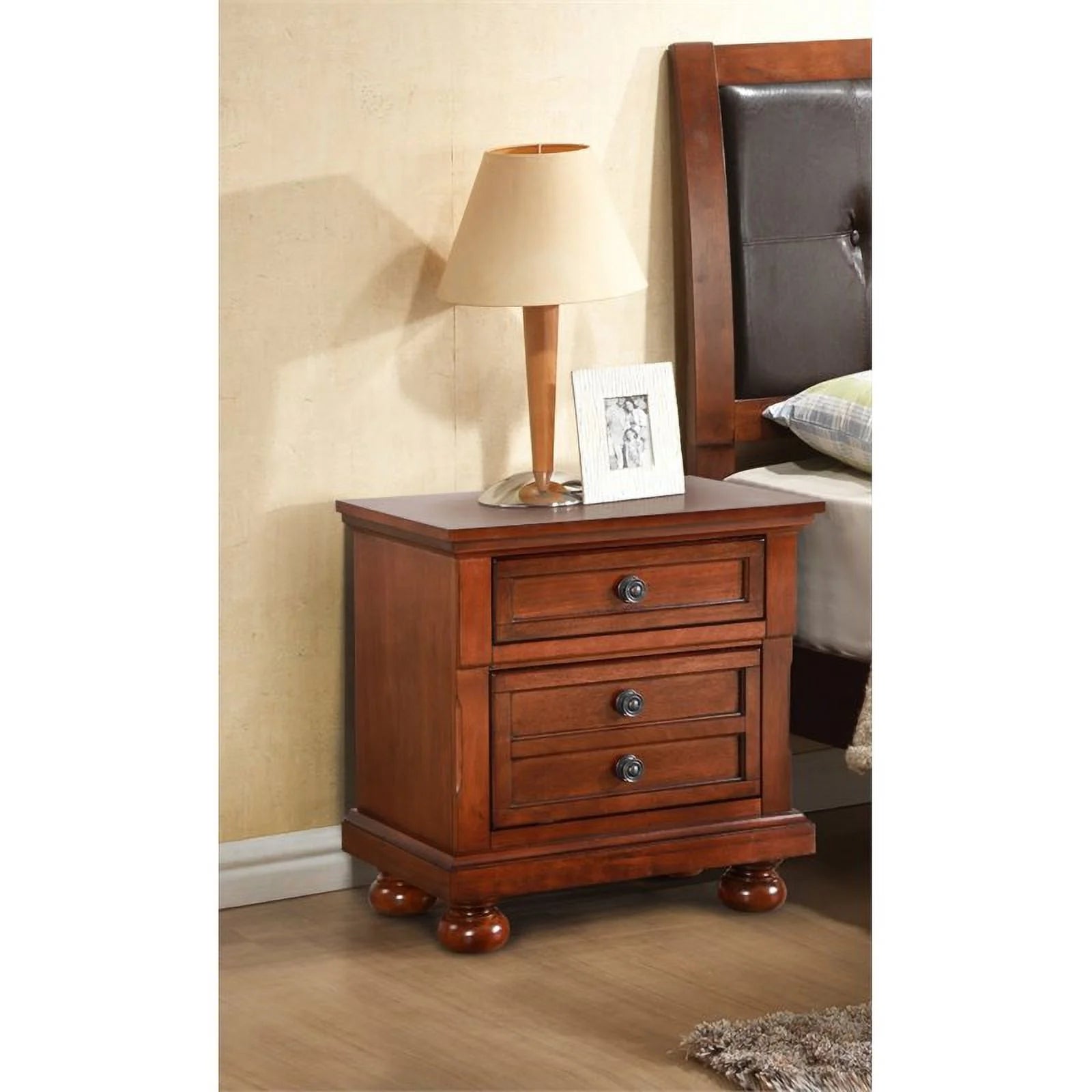 Maklaine Contemporary Engineered Wood 2 Drawer Nightstand Cherry S81384