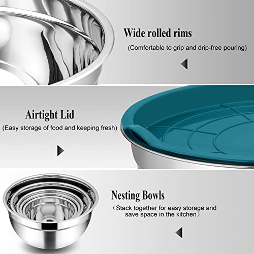 TeamFar Mixing Bowls 5-Piece Stainless Steel Nesting Set with Lids U24284