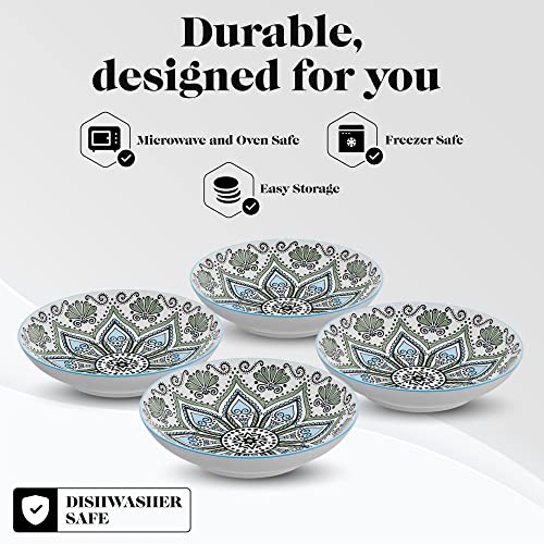 American Atelier Pasta Bowls Set of 4, 9-inch, Blue & Yellow Medallion R7091