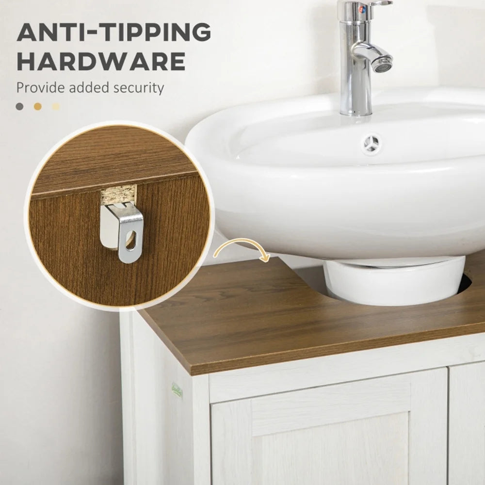 Pedestal Sink Storage Cabinet, Double Doors, Antique White, Walnut I9768
