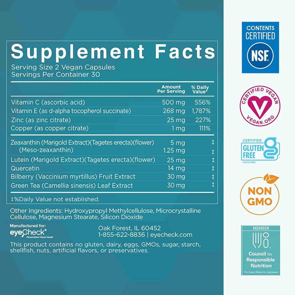 Eyecheck Macutene Macular Support Supplement with Lutein, 60 Capsules A39986