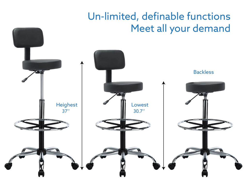 Height Adjustable Drafting Stool with Footrest, Faux Leather, Rolling Wheels by Naomi Home T38183