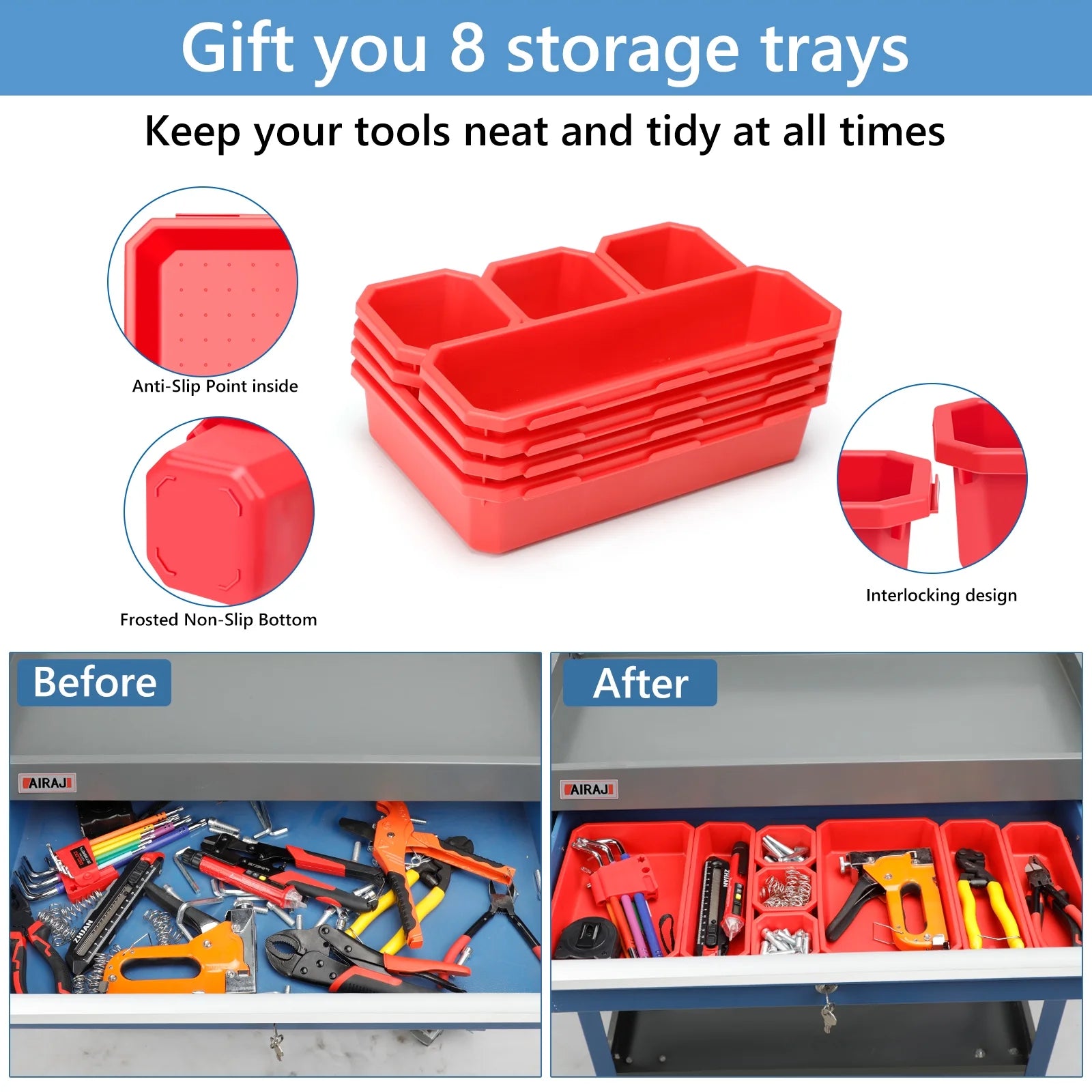 AIRAJ Tool Trolley with Ergonomic Handles and Rubber Brake Wheels M137
