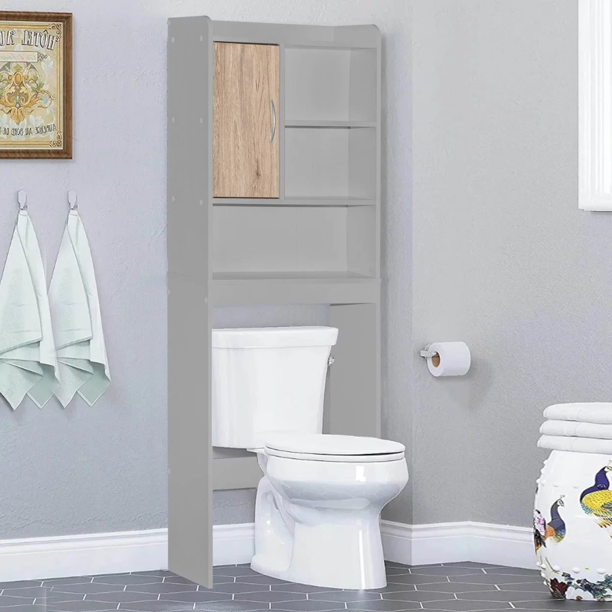 Ace Over-the-Toilet Storage Cabinet Light Gray Natural Oak Q70877