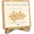 10 Year Anniversary Unique Gift for Couples - Personalized Wooden Plaque with Engraved Puzzle Pieces – 10th Anniversary Tin Gifts for Him, Her, Boyfriend, Girlfriend, Husband, Wife.