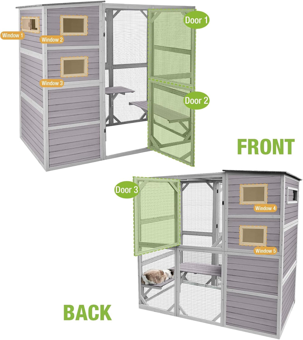Large Catio Kitty House with 4 Tiers, Waterproof Roof, 77 Inch I334