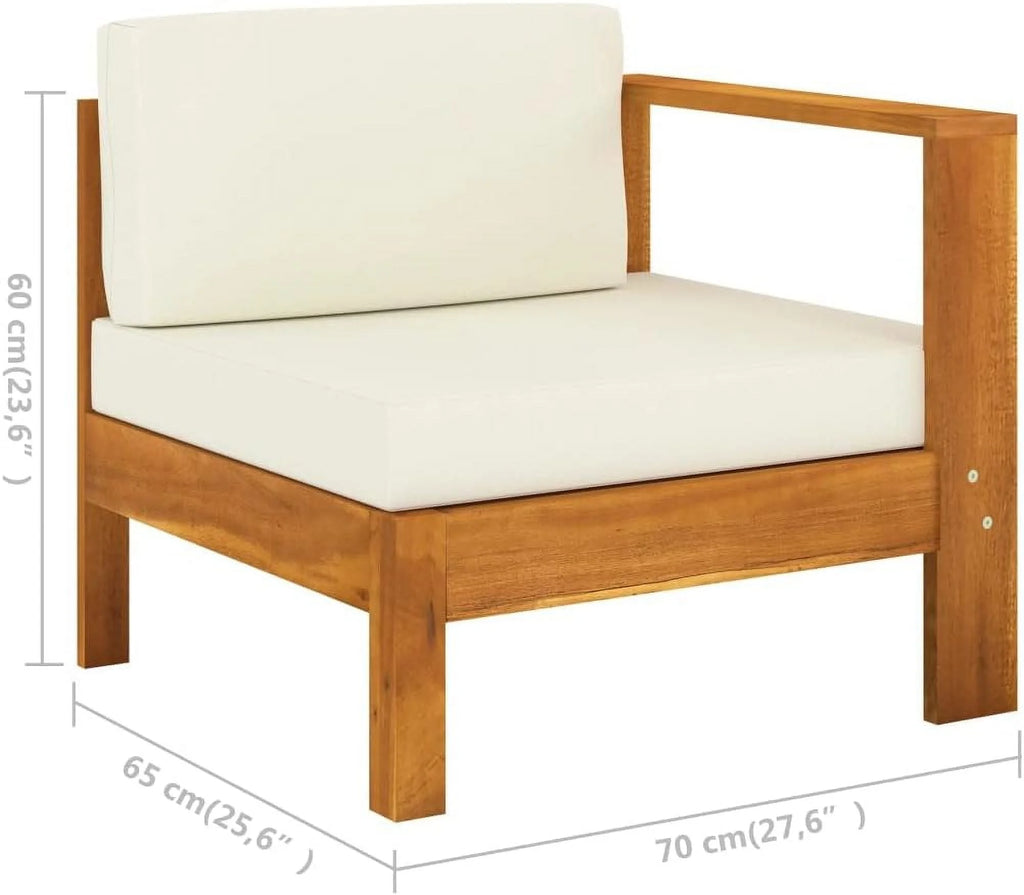 6 Piece Patio Lounge Set with Cream White Cushions Acacia Wood Outdoor Table U381