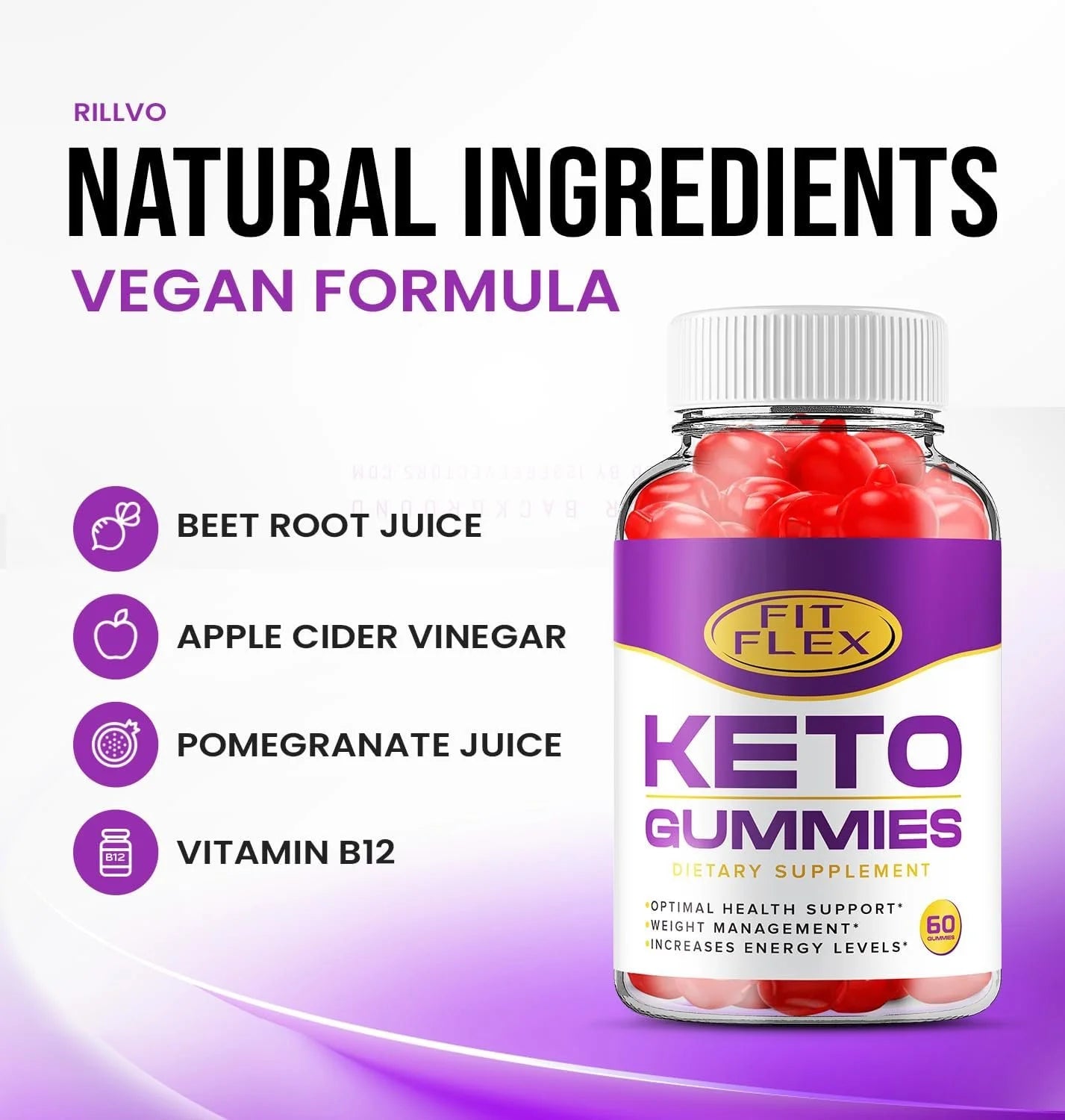 Fit Flex Keto ACV Gummies 5 Pack - Apple Cider Vinegar Dietary Supplement with B12 Beet Root E46373