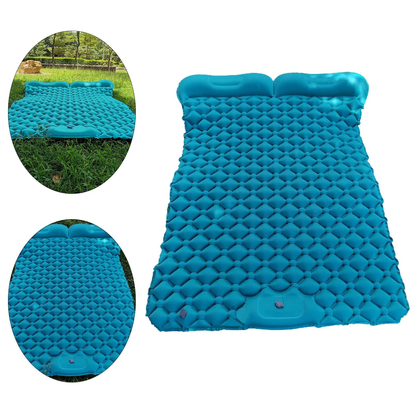 Portable Inflatable 2 Person Camping Sleeping Pad with Pillow - Blue S71568