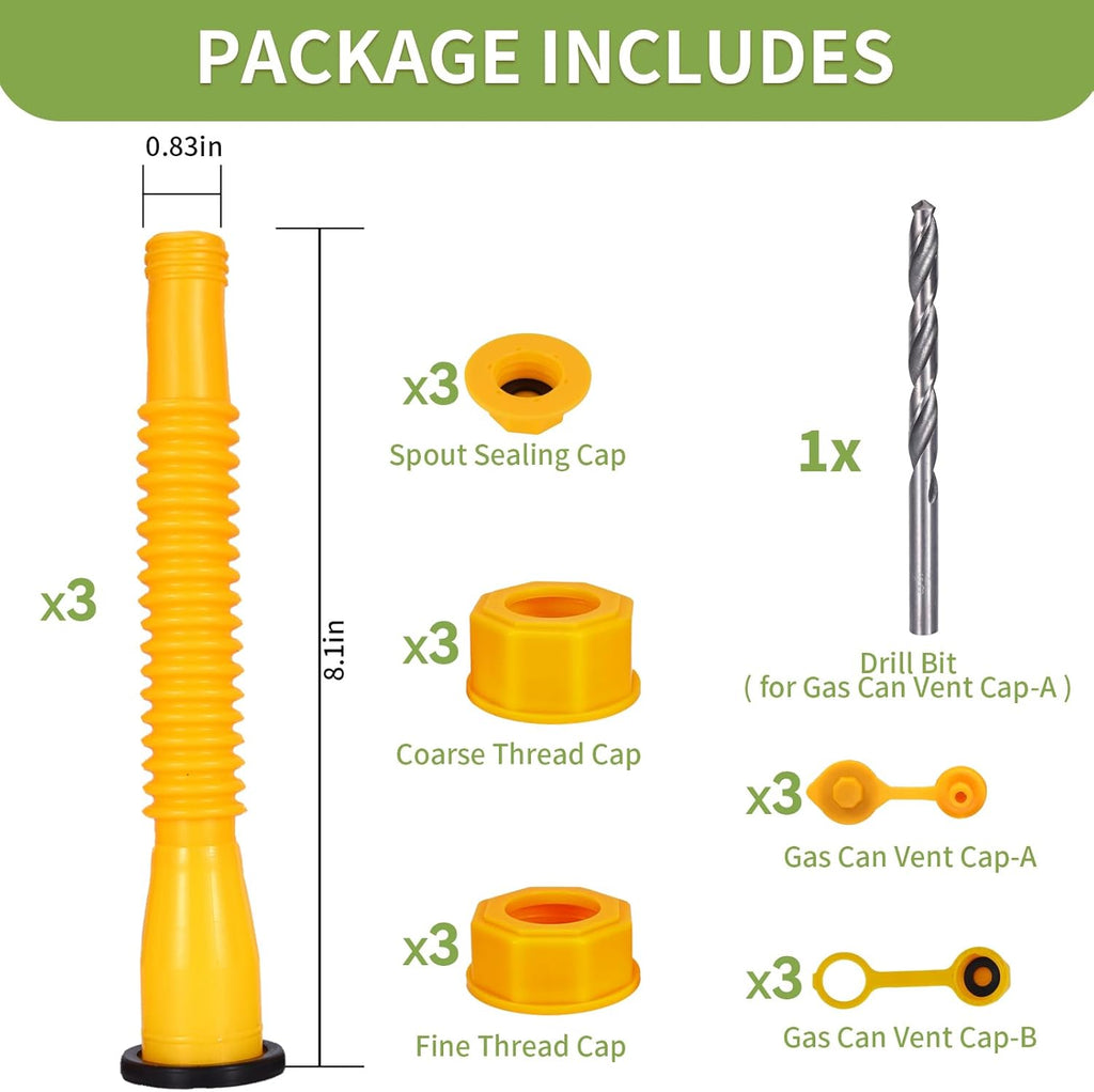 Gas Can Spout Replacement with Flexible Nozzle, Anti-Spill, 3-Kit X631226