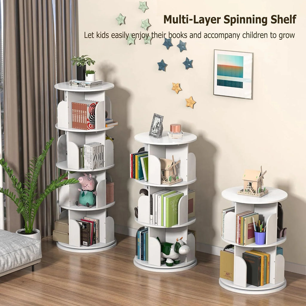 Rotating Bookshelf 4 Tier for Small Space, White H243684