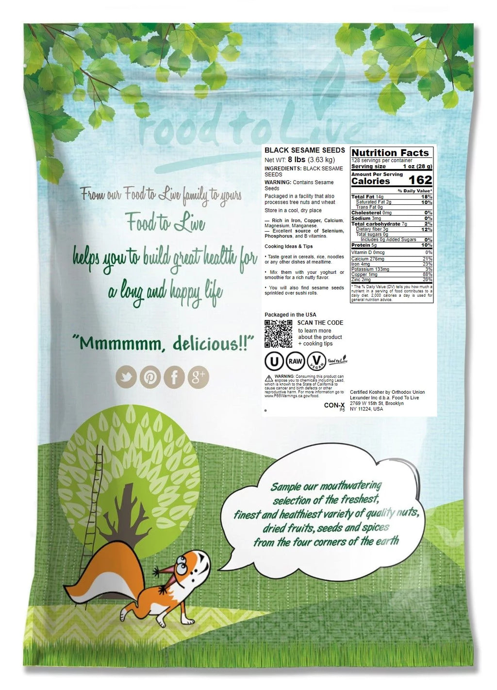 Black Sesame Seeds 8 lbs by Food to Live X7294