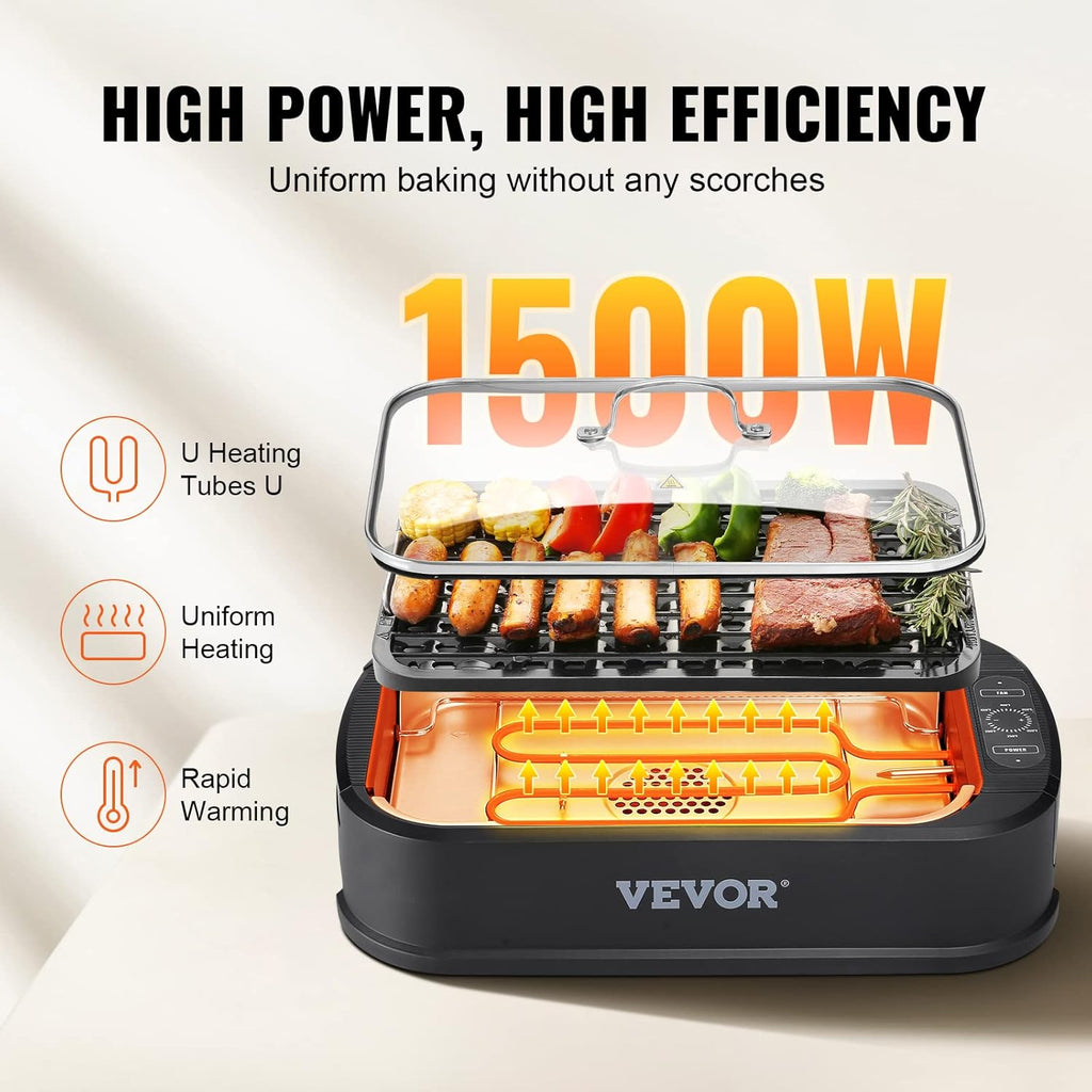 VEVOR Smokeless Indoor Grill, 1500W Electric BBQ with Non-Stick Surface Z788486
