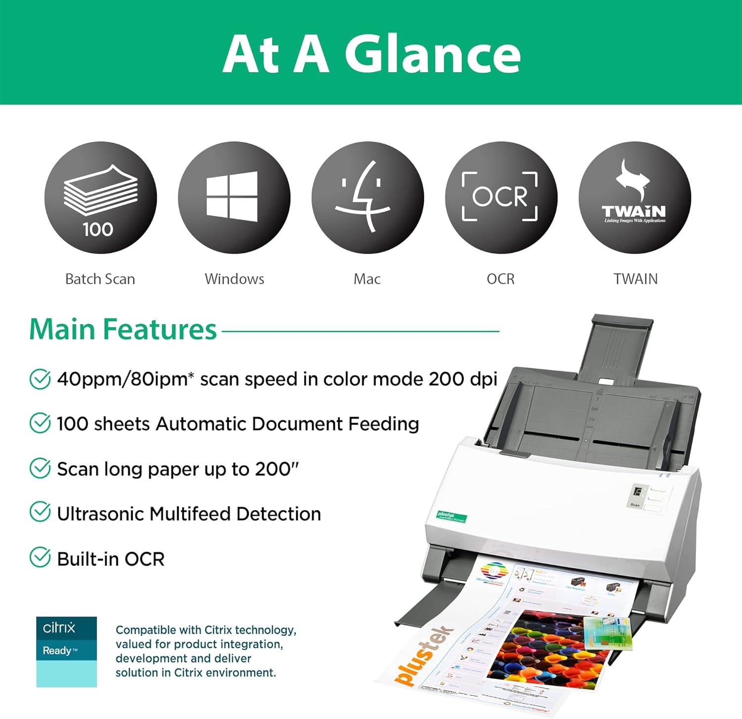 Plustek PS3140U Duplex Document Scanner for PC and Mac M198707