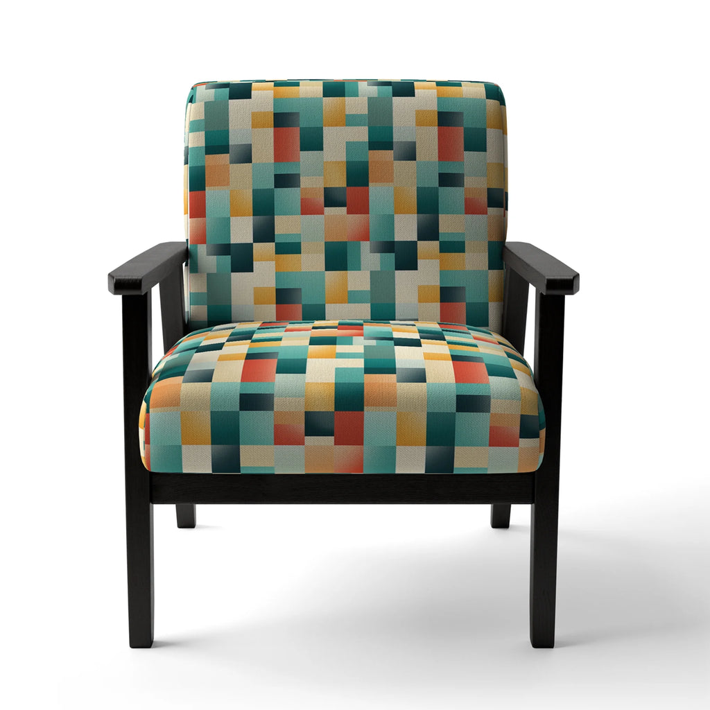 Designart Orange And Green Popart Pop Culture Pixels Upholstered Striped Accent Chair A4809