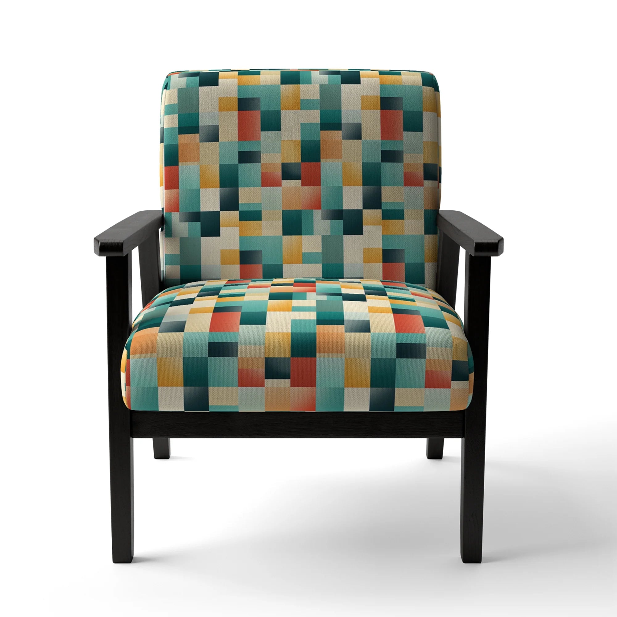 Designart Orange And Green Popart Pop Culture Pixels Upholstered Striped Accent Chair A4809