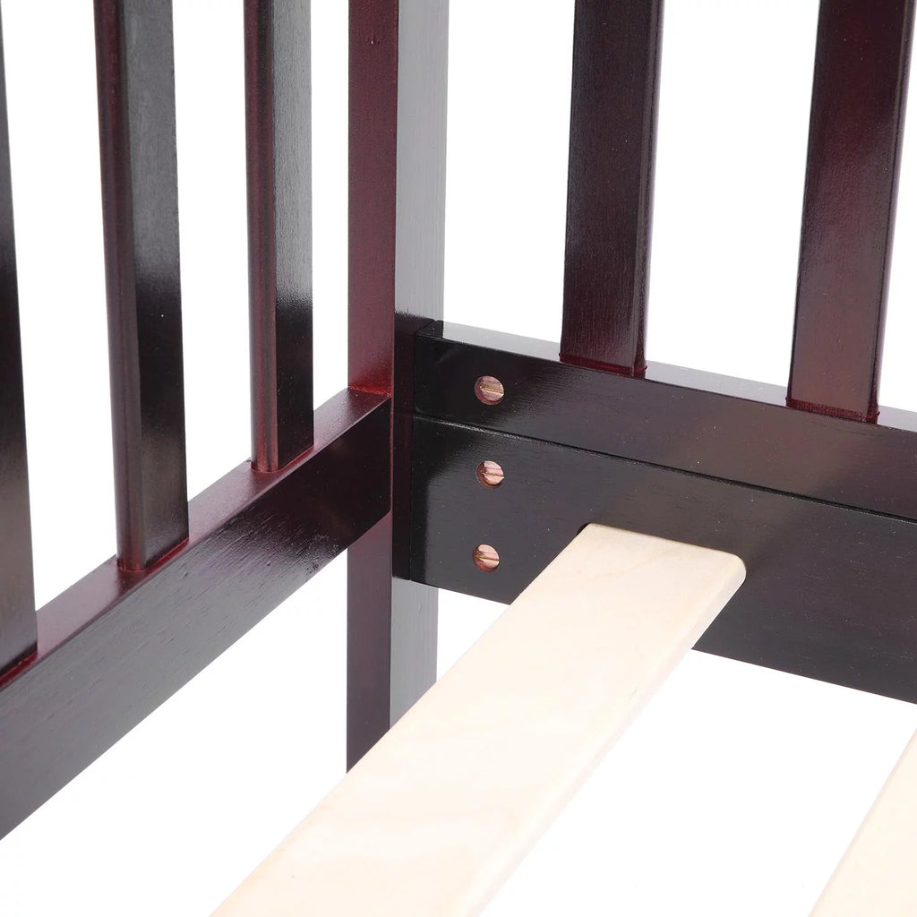 UBesGoo Toddler Wood Bed with Safety Rail Fence, Cherry Z260686