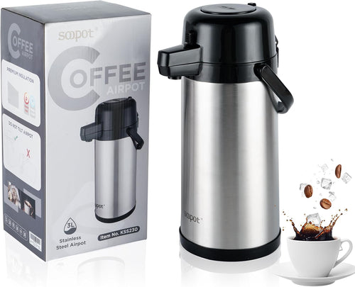 102oz Airpot Coffee Dispenser With Pump Coffee Carafe for Keeping Hot Or Cold Airpot Coffee Thermal Insulated Stainless Steel Thermos Hot Beverage Dispenser for Cold Hot Water,Party Drinks
