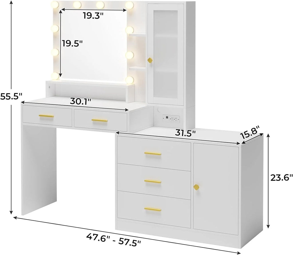 AOGLLATI Vanity Desk with Drawers, Mirror & Charging Station, White I152746
