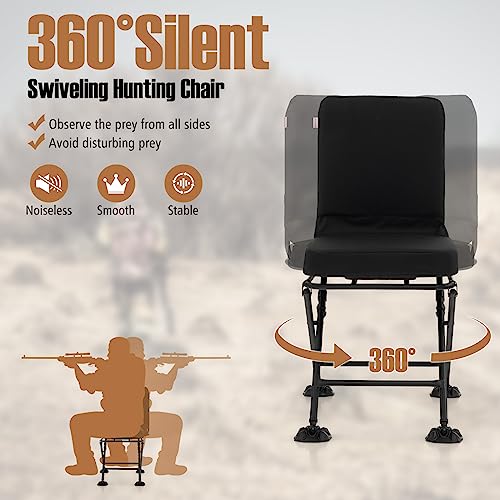 Goplus Hunting Chair 360° Swivel Folding Deer Hunting Chair with Padded Cushion, Black F10718
