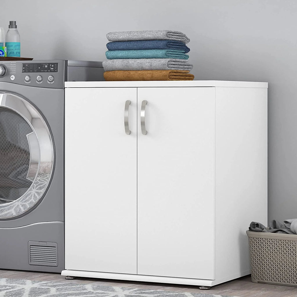 Universal Laundry Room Cabinet with Doors in White, Engineered Wood X203