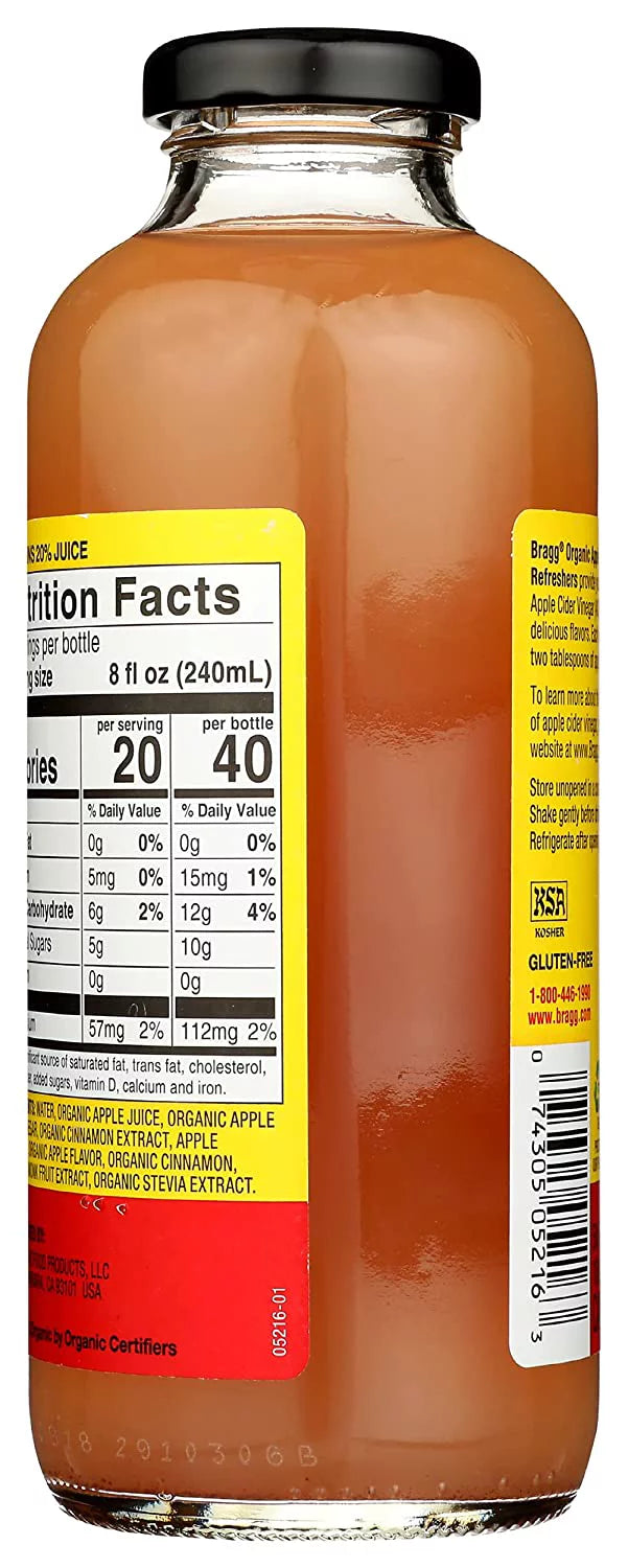 Bragg Organic Apple Cider Vinegar Drink Apple Cinnamon 16 fl oz, 4-Pack U2211
