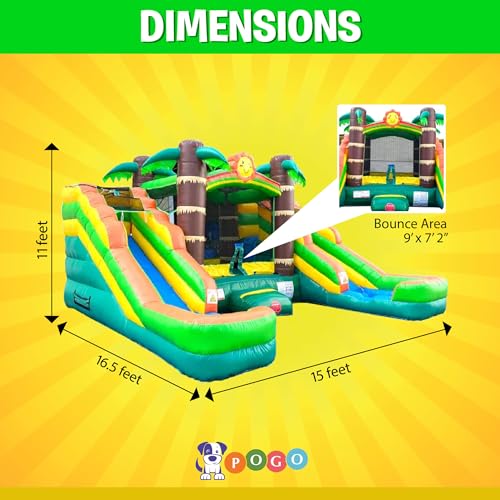 Pogo Bounce House Crossover Tropical Inflatable with Double Water Slides for Kids C150758