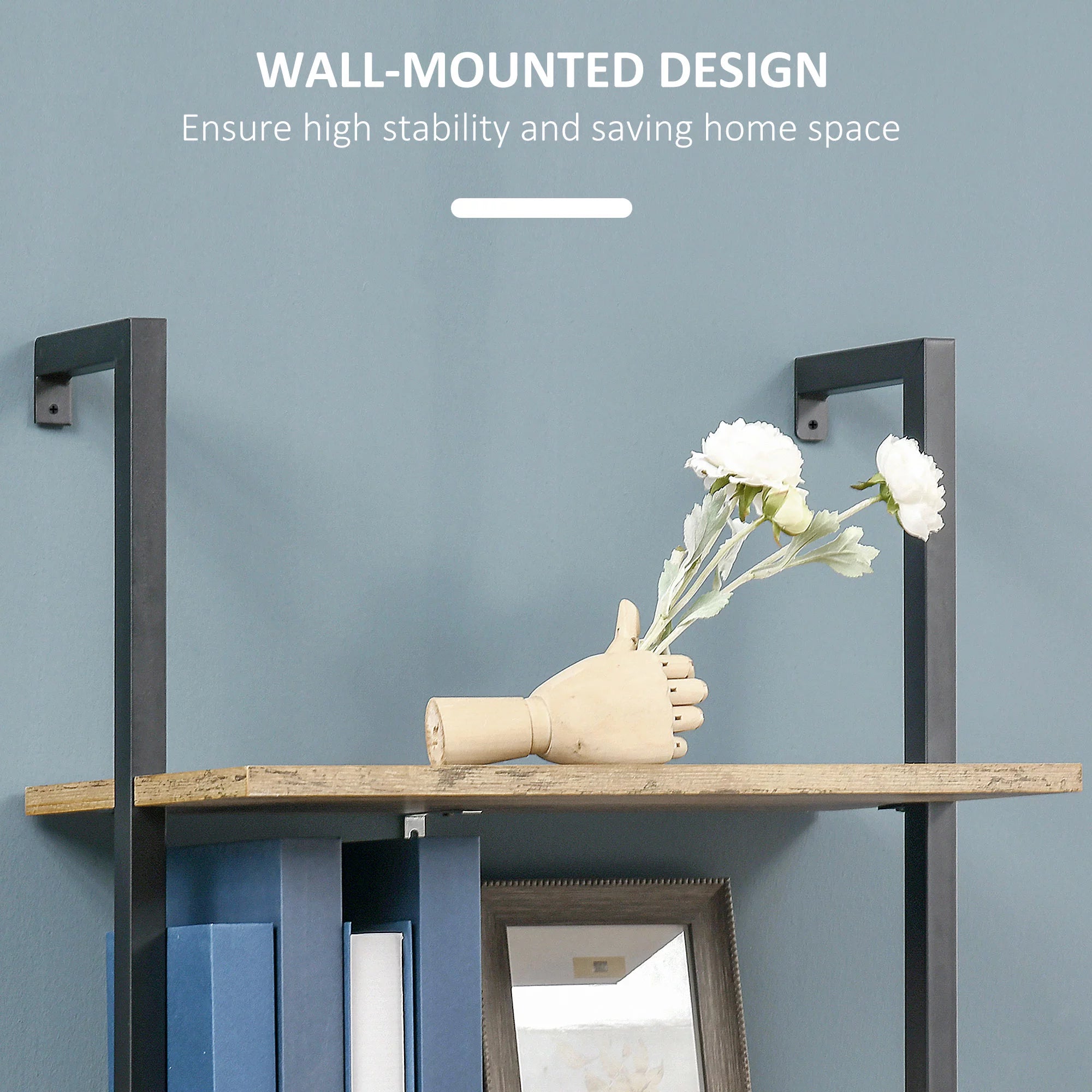 HOMCOM Industrial 5 Tier Wall Mount Ladder Shelf Bookcase, Brown W178352