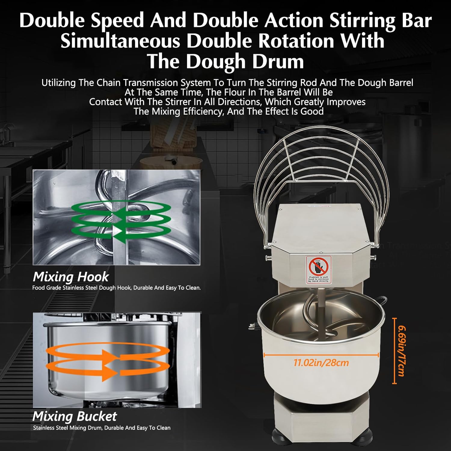 Commercial Food Mixer 10.5Qt Spiral Dough Kneading Machine with Stainless Steel Bowl Y124355