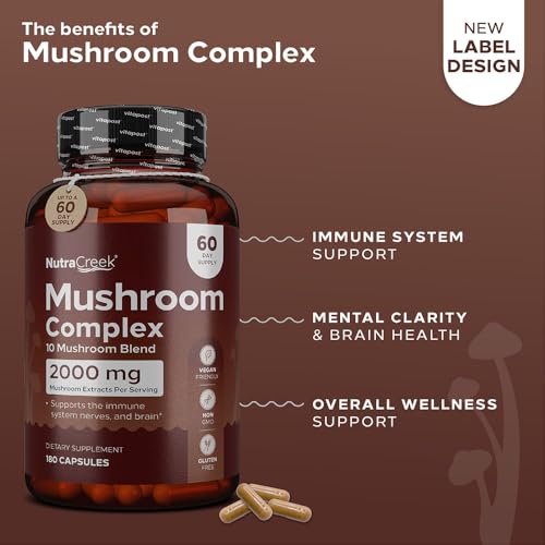 Mushroom Complex Supplement with Cordyceps, Reishi, Shiitake, Maitake and Lion's Mane, 180 Capsules W7499