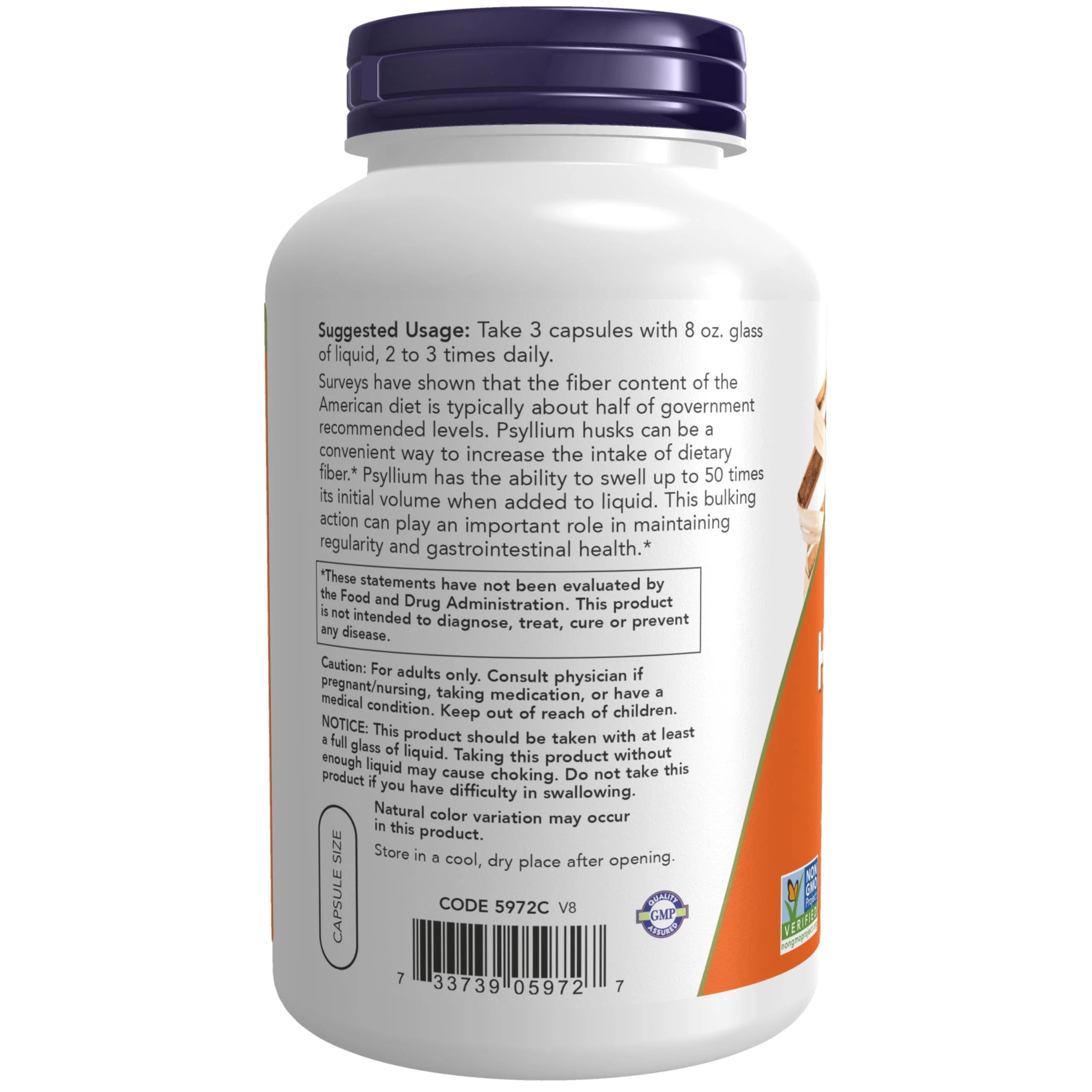 Now Supplements Psyllium Husk Caps 500 Mg, 500 Veg Capsules N5147