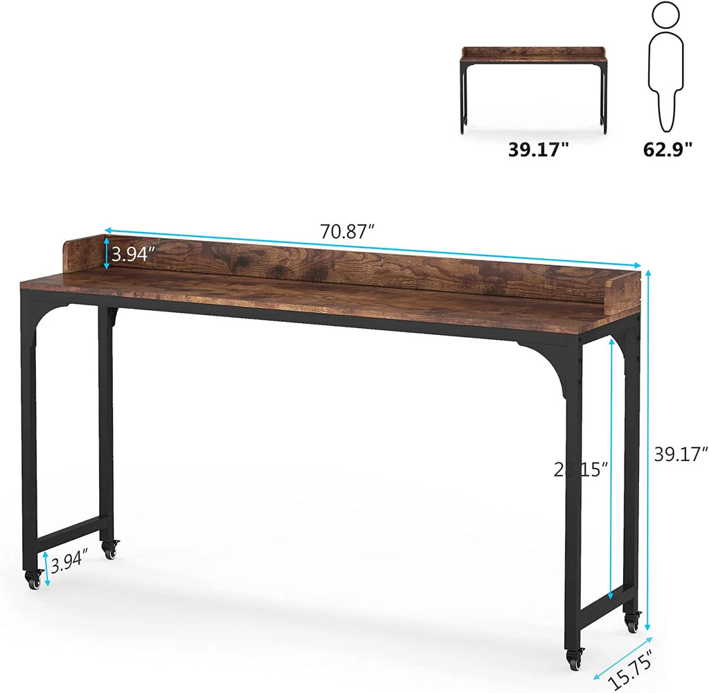 Tribesigns Brown Overbed Table with Wheels, Queen Size Mobile Desk Z8624