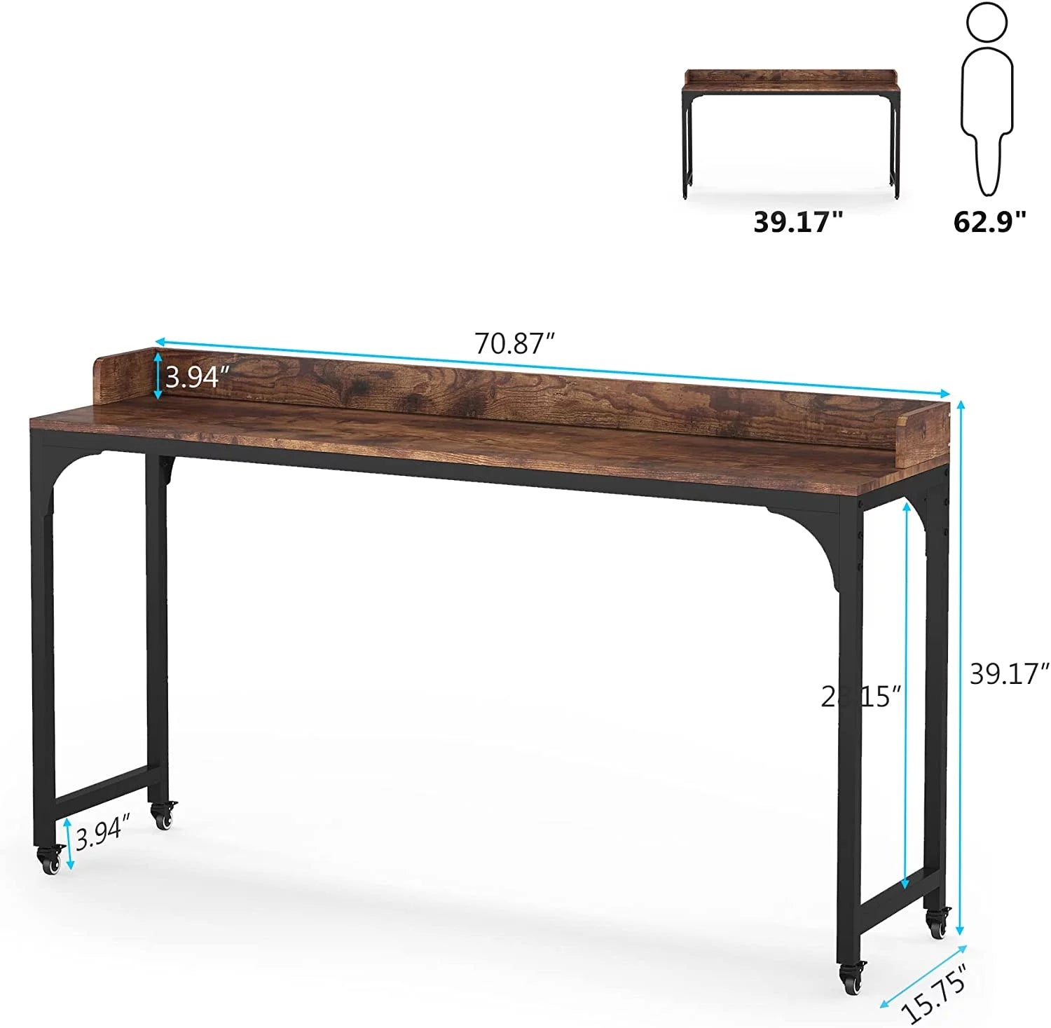 Tribesigns Brown Overbed Table with Wheels, Queen Size Mobile Desk Z8624