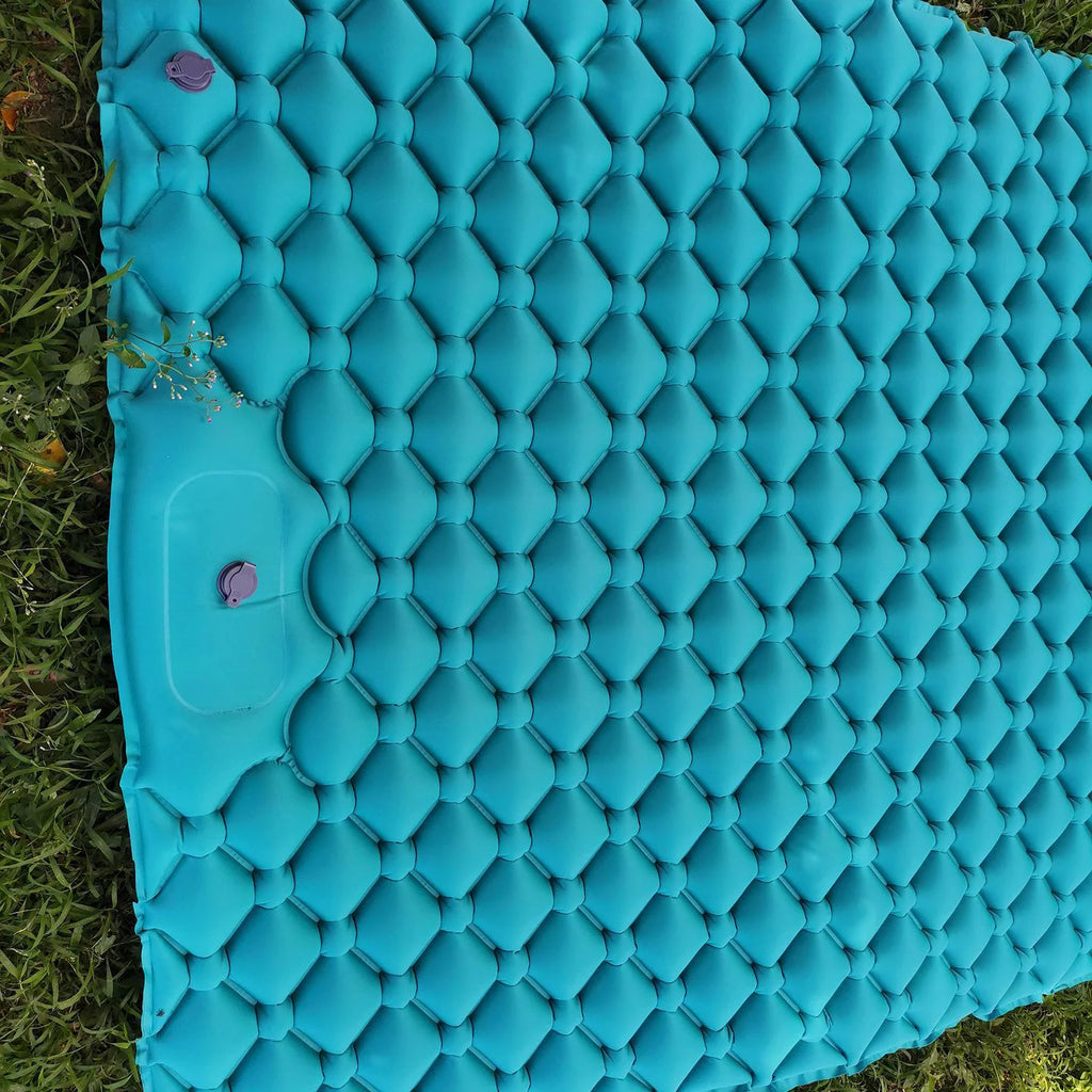Portable Inflatable 2 Person Camping Sleeping Pad with Pillow - Blue S71568