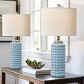 Oneach Contemporary Ceramic Table Lamp for Living Room Bedroom Light Blue 24.5" Bedside Nightstands Set of 2 Lamp